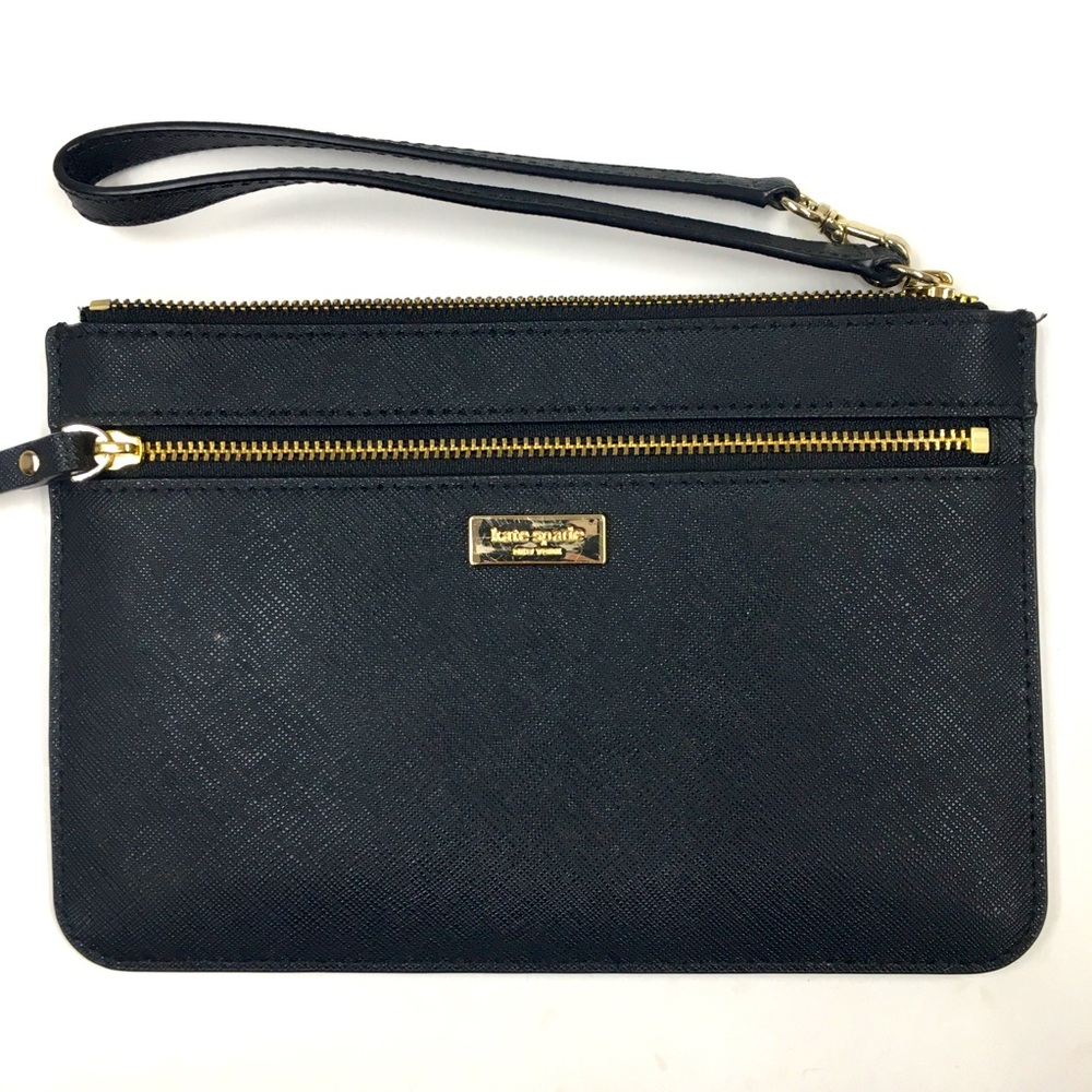 Kate Spade Leather Wristlet Mini Purse Black Gold Classic